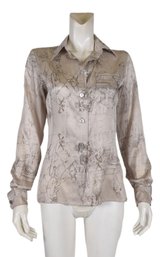 HERMES Paris Vintage Equestrian Themed Silk Button Down Shirt (Size 36)