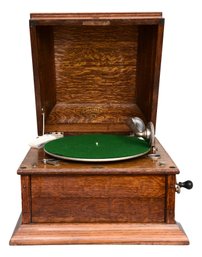 Antique Columbia Grafonola Wind Up Phonograph In Tiger Oak Cabinet