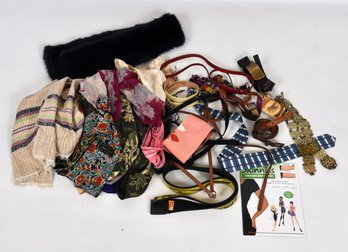 Assortment Of Ties, Belts, Scarves  And Storage Boxes