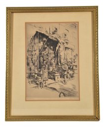 Signed Alexander Aladar Blum (1888-1969) Pencil Signed Etching Titled 'Bookshop'