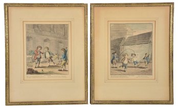 Antique Hand-Colored French Engravings By Auguste De Saint-Aubin - La Toupie And La Code