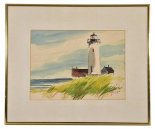 Signed Watercolor Painting Of A Lighthouse