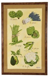 Beauville Legumes Verts (Green Vegetables) Silk Screen Hand Printed Framed French Kitchen Tea Towel