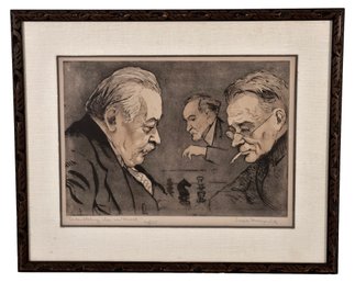 Signed Joseph Margulies (American, 1896-1984) Framed Etching Titled 'Contemplating Their Next Move' Ed 35