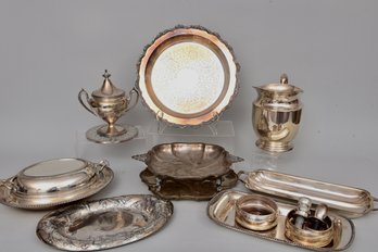 Collection Of Silver-Plated Trays, Serving Dishes, Pitchers And More