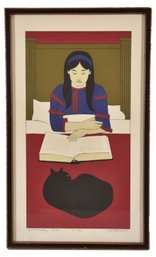 Signed Will Barnet (American, 1911 - 2012) Color Screenprint Titled 'Child Reading - Red'