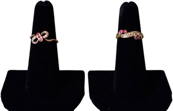 14k Yellow Gold Ring With Diamond Chips And Pink Stones (Size 5.25) And 10k Gold Ring (size 6)