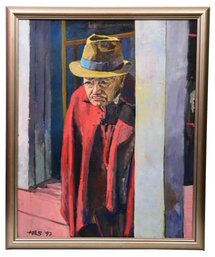 Signed Ken Solomon Oil Painting On Canvas Titled 'Old Man In Red Poncho'