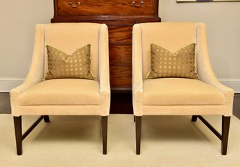 Pair Of A. Rudin Upholstered Wingback Chairs With Custom Throw Pillows (RETAIL $13,145)
