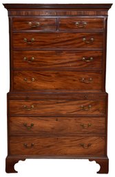 Antique Late 18th Century English Solid Mahogany Eight Drawer Chest On Chest (APPRAISAL $7,000)