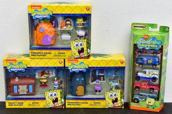 NEW! SpongeBob Square Pants Mini Playsets And 5 Car Matchbox Set