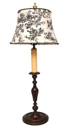 Wood Candlestick Buffet Lamp With Toile Shade