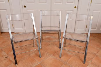 Set Of Three Mid-Century Modern Lucite And Chrome Side Chairs
