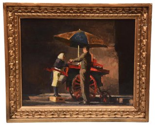 Signed Gerald Knipscher Oil On Masonite Painting Titled 'Sabrett'