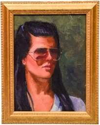 Oil On Board Portrait Of A Woman Wearing Sunglasses