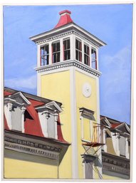 Oil On Canvas Painting Of A Clock Tower