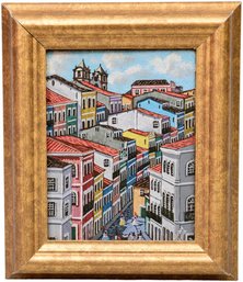 Miniature Framed Canvas Painting Of Buildings