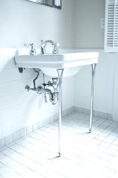 A Vintage Standard Brand Mid Century Wall Sink With Chrome Legs - Bath 2A