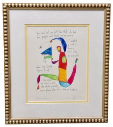 Signed Brian Andreas Watercolor And Ink Drawing Titled 'Back Up Husband'