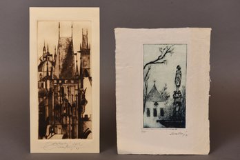 Pair Of Signed Engravings Depicting Churches Dated From The 1970s