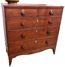 Antique Georgian Mahogany Five Drawer Dresser With Bone Keyholes