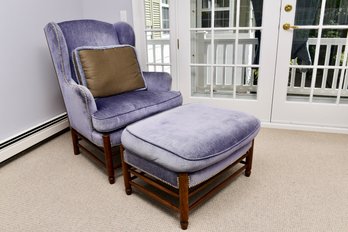 Wingback Upholstered Chair With Nailhead Stud Trim And Matching Ottoman