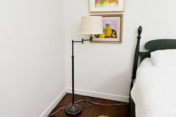 Adjustable Height And Arm Metal Floor Lamp With Basketweave Shade