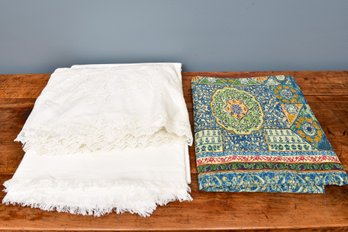 Collection Of Three Tablecloths - West Elm, Granfoulard Bassetti And Vintage Round Embroidered
