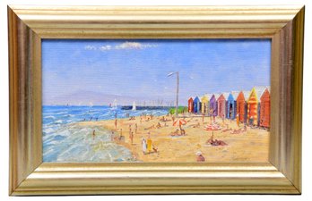 Signed P. Cartwright Oil On Board Painting Of A Beach Scene Titled 'Brighton'