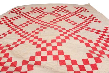Red And White Double Irish Chain Antique Quilt