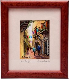 Signed A. Gay Miniature Painting Titled 'Barcelona'