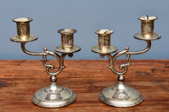Pair Of Weighted Two Arm Sterling Silver Candlestick Holders