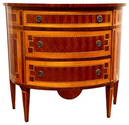 George III Style Three Drawer Marquetry Inlaid Demilune Commode