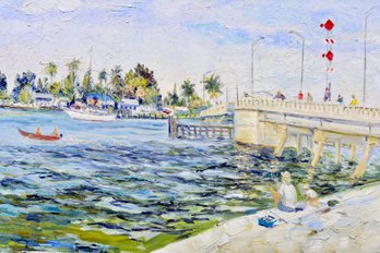 Signed John Sinclair Manson (1927 - 2012) Oil On Canvas Painting Of A Dock Waterway Scene