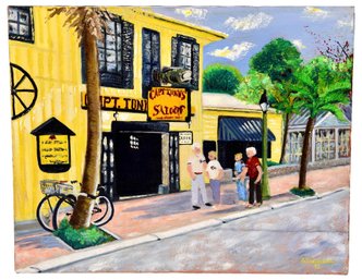 Signed City Street Scene Painting Of Capt. Tony's Saloon