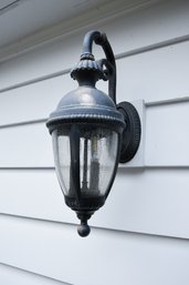 A Collection Of 3 Exterior Metal Lights With Handmade Seedy Glass