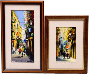 Pair Of Signed Vargas E. Miniature Oil On Canvas Paintings, One Is Titled 'Barcelona' '09