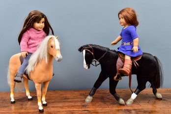 Pair Of American Girl Dolls And Horses