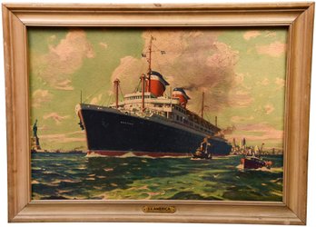 Signed Illegible Oil On Board Painting Of The 'S.S. America United States Lines'