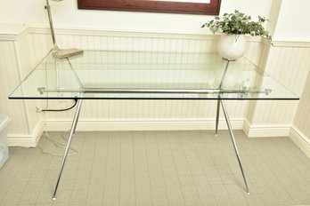 Contemporary Chrome Base And Glass Top Desk