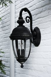 A Collection Of 4 Exterior Metal Lights With Handmade Seedy Glass