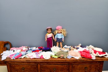 Pair Of American Girl Dolls And Large Collection Of Clothing