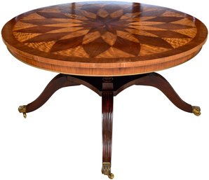 Agostino Antiques Regency Style Satinwood, Rosewood And Mahogany Center Table With Birdcage Base