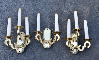 Set Of Three Brass Electrified Wall Sconces
