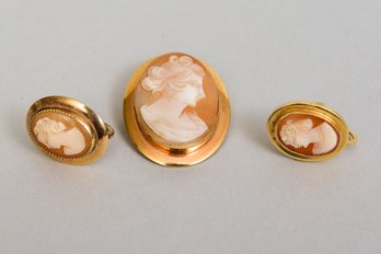 Cameo Gold Filled Pin With Matching Screwback Earrings