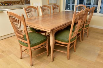 Auffray French Extendable Farmhouse Dining Table With Eight Matching Wheat Back Side Chairs