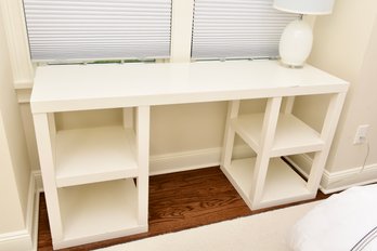 Double Pedestal White Laminated Parsons Desk With Open Storage Cubbies