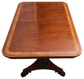 Baker Neoclassical French Empire Mahogany Inlaid Satinwood Dining Table With Two Leaves And Table Pads