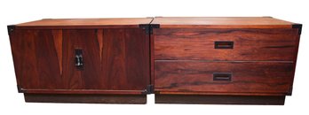 Pair Of Mid-Century Campaign Style Rosewood Chest Of Drawers And Cabinet