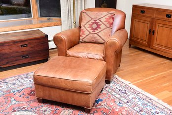 Crate & Barrel Leather Club Chair And Matching Ottoman